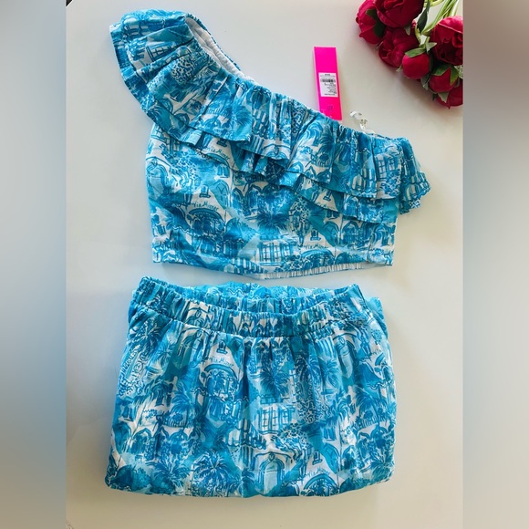 EUC Lilly Pulitzer Kasida Ruffle Amalfi Blue Skirt Set - Picture 9 of 15